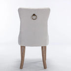 Sedia da pranzo di lusso imbottita in legno massello in lino contemporaneo con gambe in legno e borchie, set da 2 pezzi