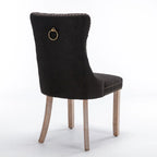 Sedia da pranzo di lusso imbottita in legno massello in lino contemporaneo con gambe in legno e borchie, set da 2 pezzi