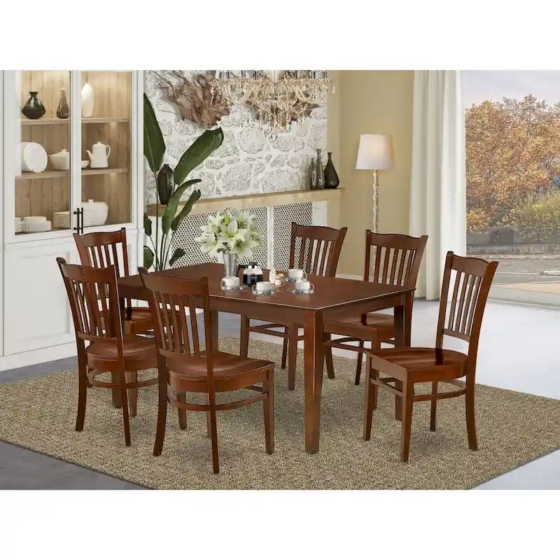   Dinette Set- a Rectangle Dining Room Table and Wooden Seat Dining Chairs, Mahogany (Pieces Options)