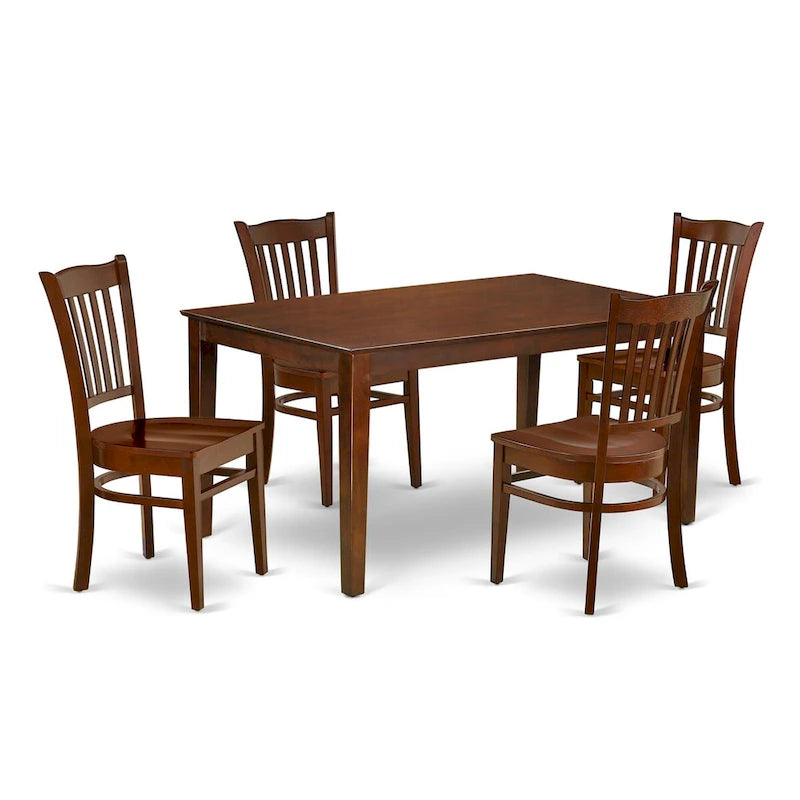 Set da pranzo - un tavolo da pranzo rettangolare e sedie da pranzo con seduta in legno, mogano (Opzioni pezzi)