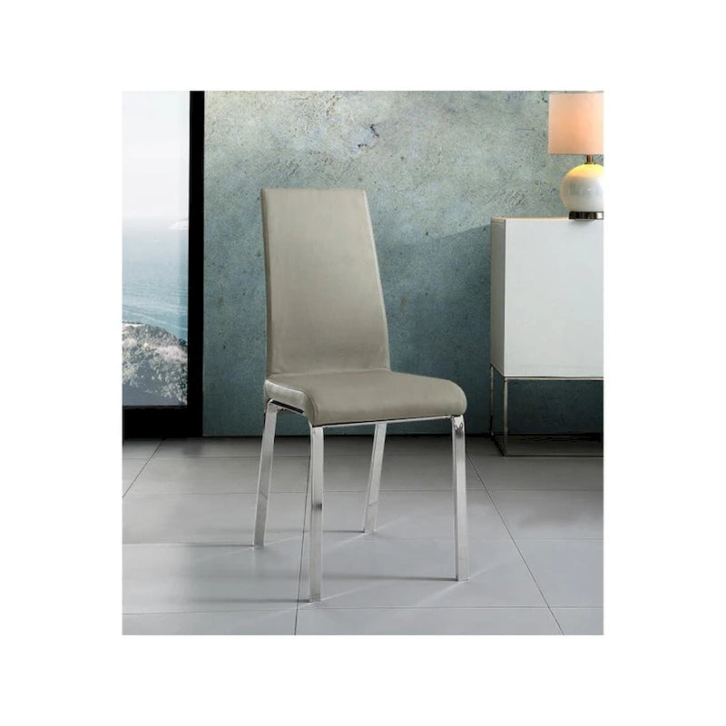 Set di 2 sedie da pranzo in pelle pieno fiore color tortora