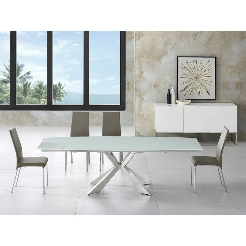 Set di 2 sedie da pranzo in pelle pieno fiore color tortora