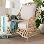   Bohemian Ivory Braided Rattan Arm Chair