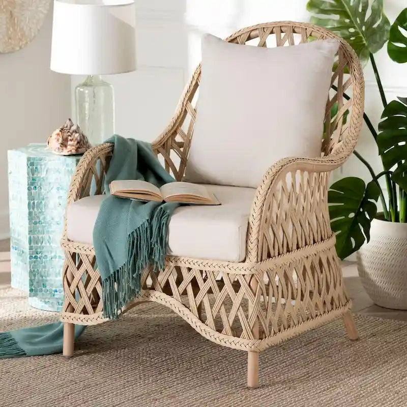   Bohemian Ivory Braided Rattan Arm Chair