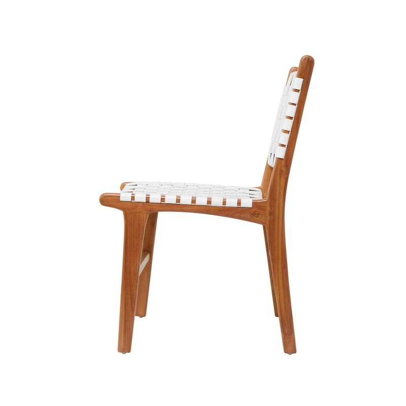 Sedia da Pranzo Intrecciata a Mano in Pelle con Struttura in Legno Teak - Set di 2 Marroni, Bianche o Nere