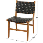 Sedia da Pranzo Intrecciata a Mano in Pelle con Struttura in Legno Teak - Set di 2 Marroni, Bianche o Nere