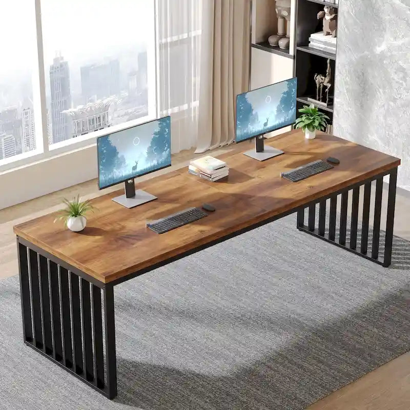 Scrivania da computer per 2 persone da 200 cm, scrivania da lavoro direzionale in legno per ufficio domestico
