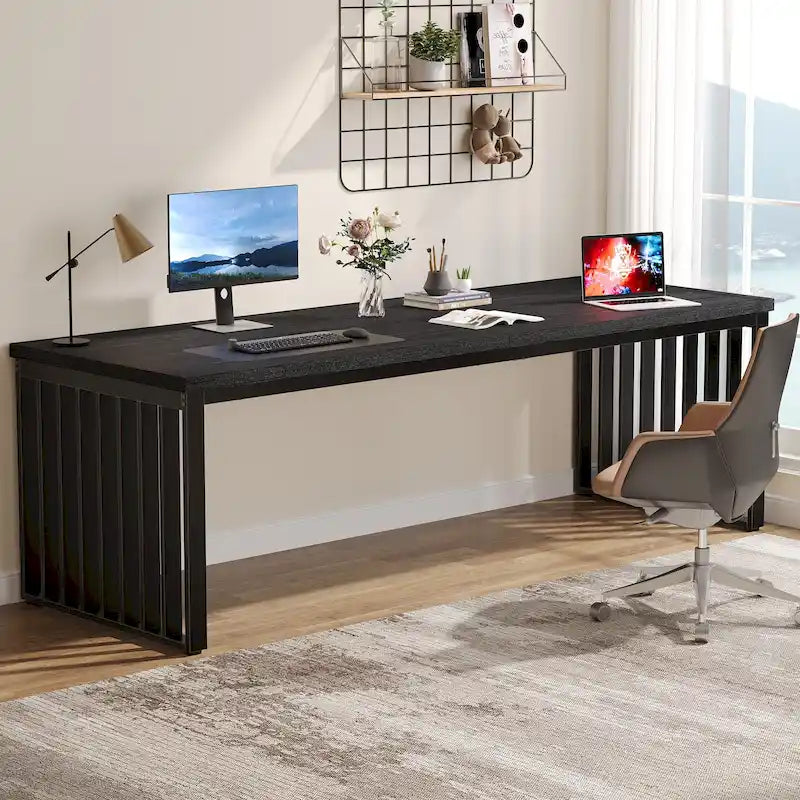 Scrivania da computer per 2 persone da 200 cm, scrivania da lavoro direzionale in legno per ufficio domestico