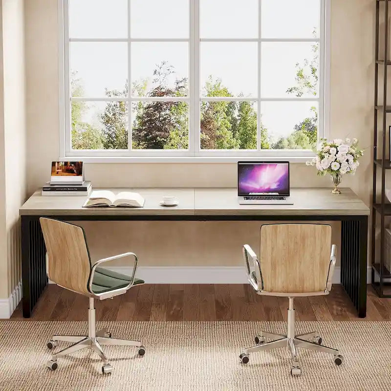 Scrivania da computer per 2 persone da 200 cm, scrivania da lavoro direzionale in legno per ufficio domestico