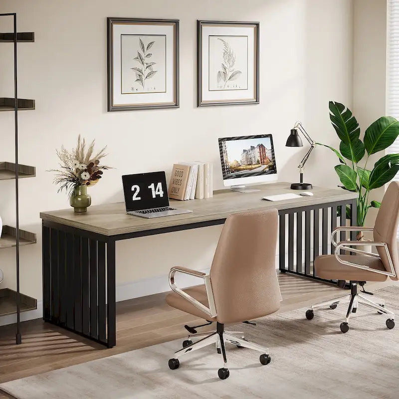 Scrivania da computer per 2 persone da 200 cm, scrivania da lavoro direzionale in legno per ufficio domestico