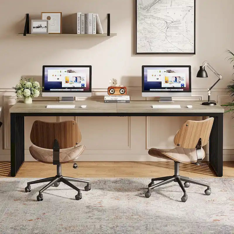 Scrivania da computer per 2 persone da 200 cm, scrivania da lavoro direzionale in legno per ufficio domestico