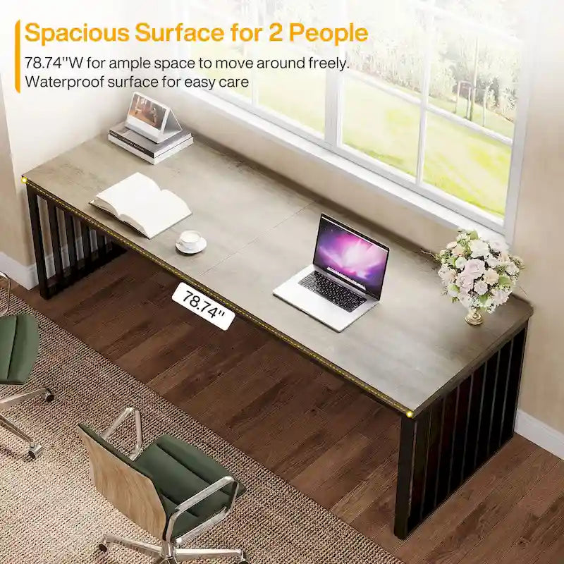 Scrivania da computer per 2 persone da 200 cm, scrivania da lavoro direzionale in legno per ufficio domestico