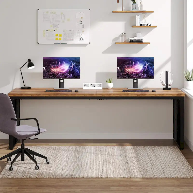 Scrivania da computer per 2 persone da 200 cm, scrivania da lavoro direzionale in legno per ufficio domestico