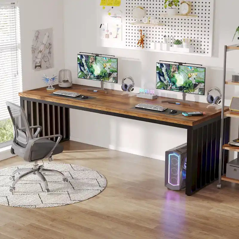 Scrivania da computer per 2 persone da 200 cm, scrivania da lavoro direzionale in legno per ufficio domestico