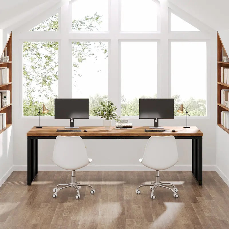 Scrivania da computer per 2 persone da 200 cm, scrivania da lavoro direzionale in legno per ufficio domestico